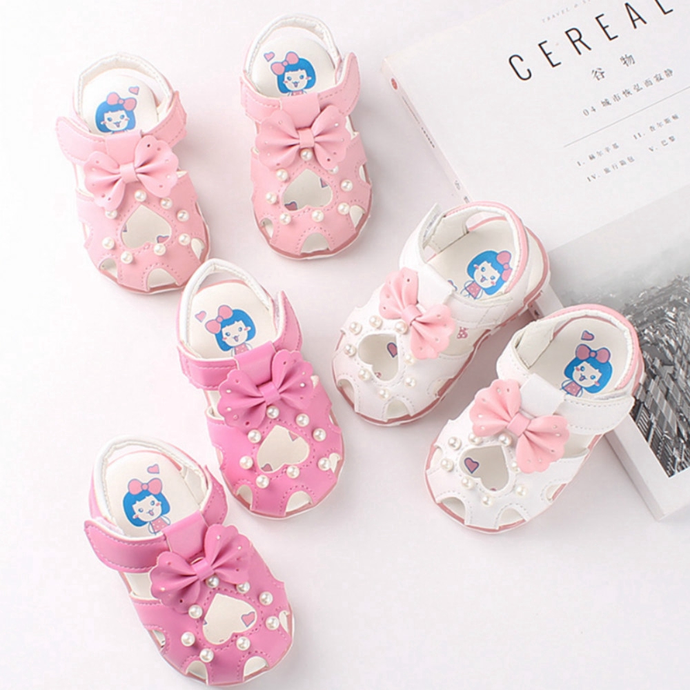 0-4 Years Newborn LED Shoes White Pearl Baby Sandals Hollow Love Girls Infant Toddler Shoes Sandals