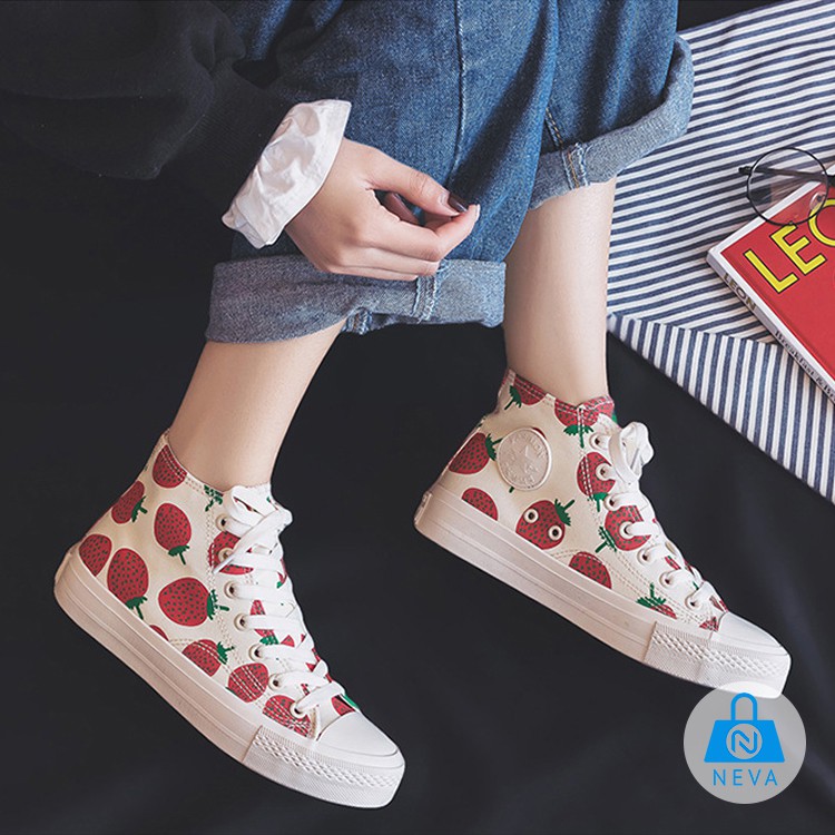 [Giày nữ Hot 2019] Sneaker Cho nữ hình dâu tây cao cổ siêu hot NEVA2527