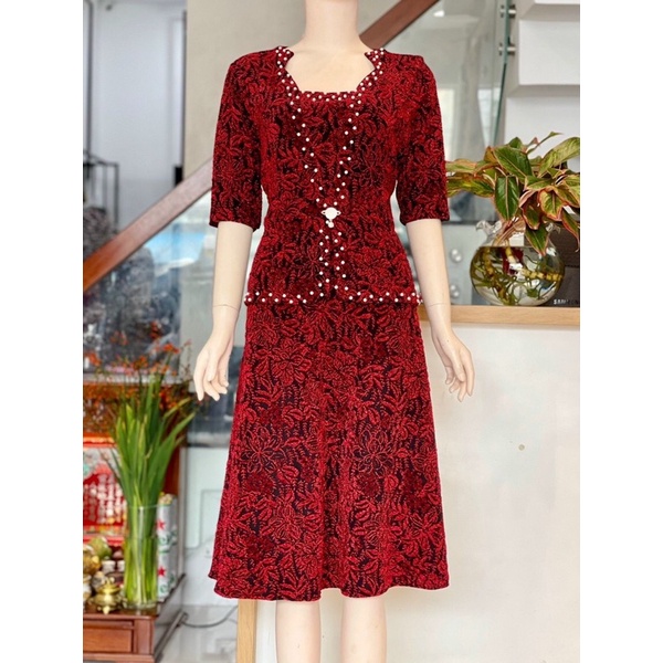 ĐẦM TRUNG NIÊN THUN KIM SA CO GIÃN HÀNG CAO CẤP