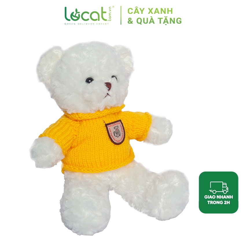 Gấu bông teddy lông trắng áo len đỏ vàng, quà tặng sinh nhật dễ thương cho bé