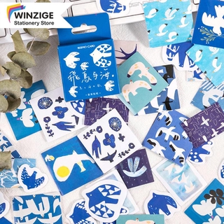 Set 45 Sticker Hình Chú Chim Màu Xanh Dương Dùng Trang Trí Sổ Tay Diy