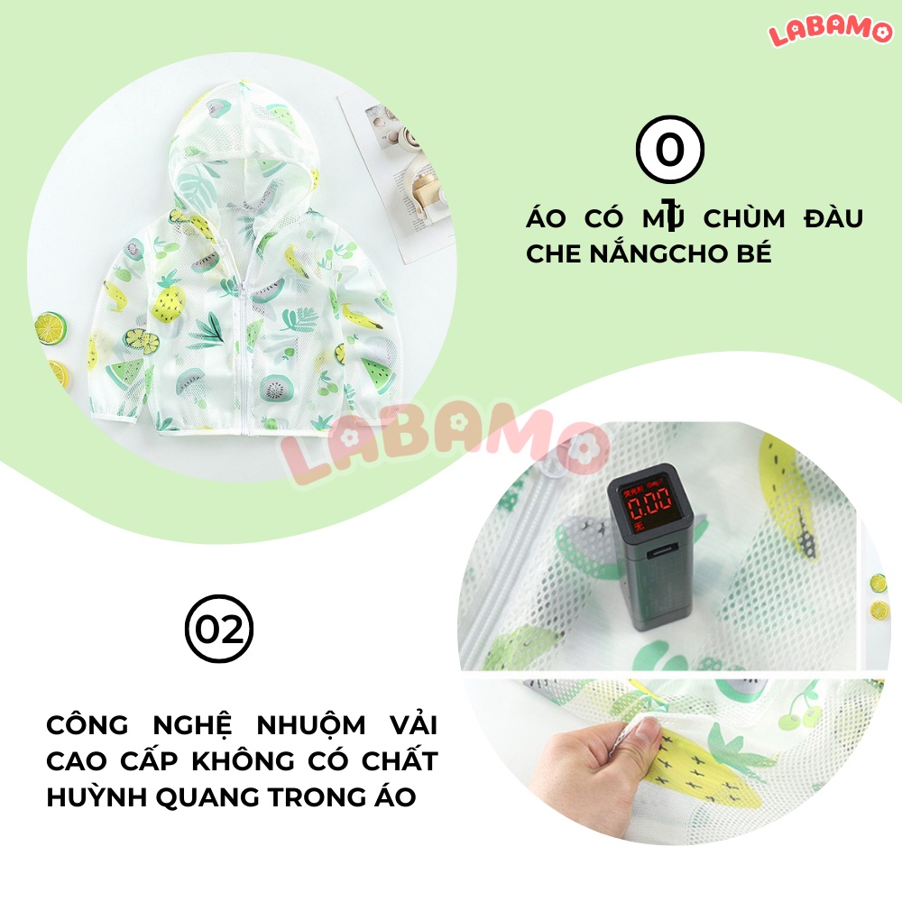 Áo chống nắng cho bé thông hơi có mũ chống tia uv cao cấp LABAMO
