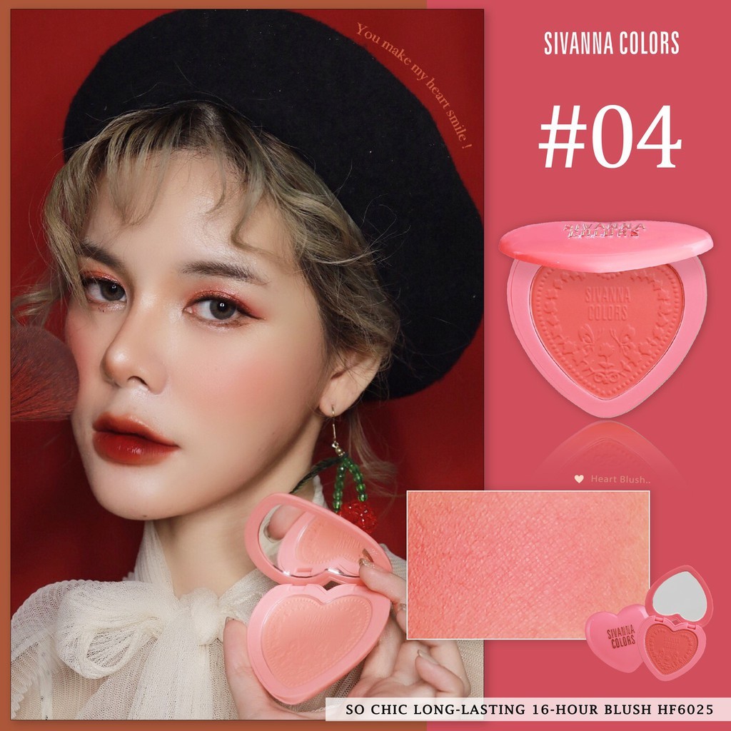 Phấn Má Hồng Lì Không Nhũ Sivanna Colors Tông Cam Hồng Đào So Chic Blush HF6025 No.04 | BigBuy360 - bigbuy360.vn