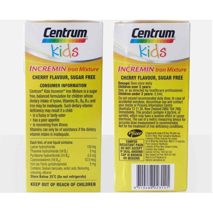 Siro Cho Trẻ Biếng Ăn Centrum Kids Incremin Iron Mixture Của Úc 200ml