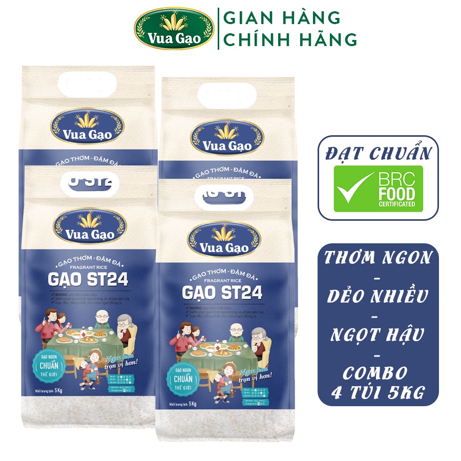 [MUA 3 TẶNG 25K] Combo 4 Túi Gạo ST24 5kg – Chính Hãng Vua Gạo – Gạo Thơm Ngon, Dẻo Nhiều, Vị Ngọt Hậu – Top 1 TG 2017