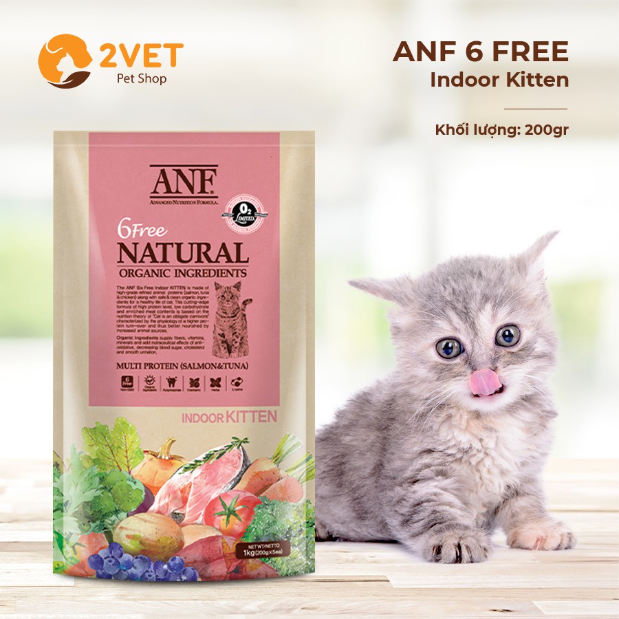 Đồ Ăn Hữu Cơ Cho Mèo ANF 6 Free Cat Natural Indoor Kitten - Adult - Hạt Cho Mèo Con - Mèo Trưởng Thành - Túi 200G