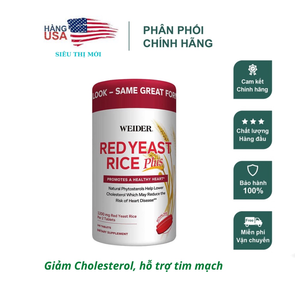 Viên uống giảm nguy cơ tim mạch Weider Red Yeast Rice Plus 1200 mg 240 viên
