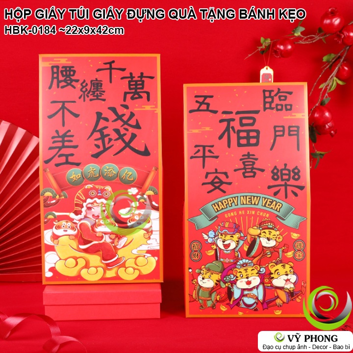 HỘP TÚI GIẤY ĐỰNG BÁNH KẸO TẾT IN HÌNH CHÚC PHÚC CHIÊU TÀI HỘP QUÀ TẶNG DỊP LỄ TÂN XUÂN NĂM MỚI HBK-0184