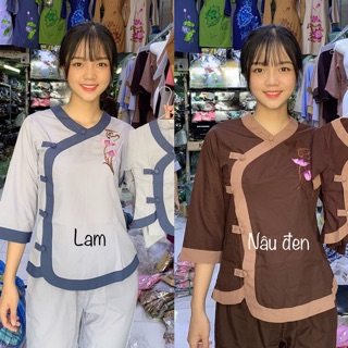 Đồ đi chùa_ pháp phục phật giáo _ đồ nữ đi chùa cài chéo cổ tim