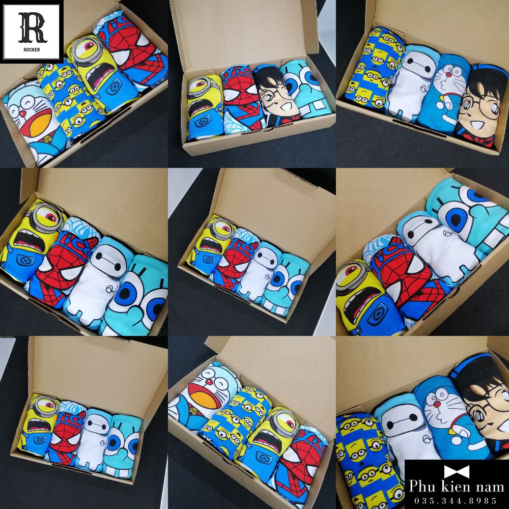 [Hộp] Combo 4 Quần Lót Nam Boxer Quần Sịp HOẠT HÌNH Doremon, Conan, Spiderman S041