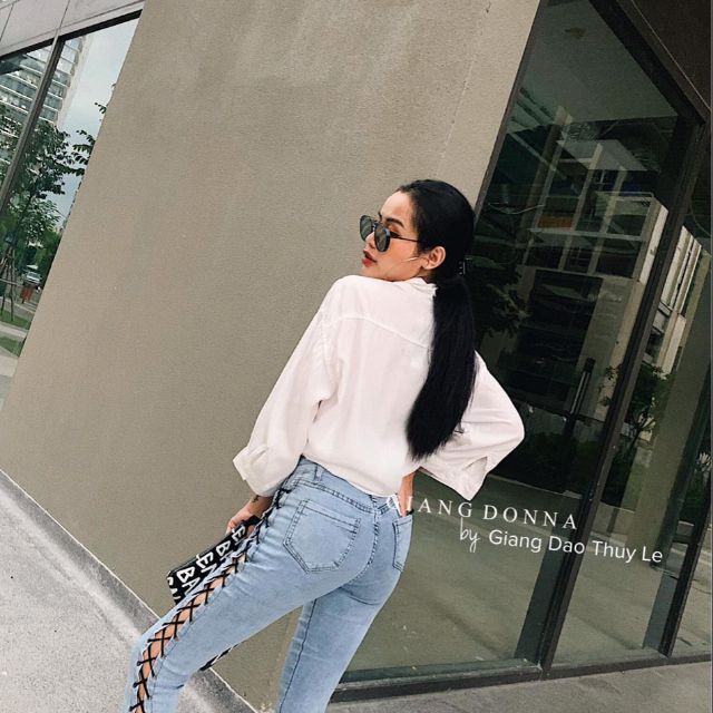 Quần jeans dài đan day