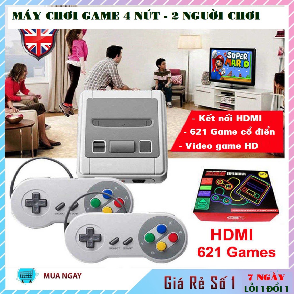 Máy chơi game điện tử 4 nút 621 trò hai người chơi, kết nối HDMI Ti vi đời mới