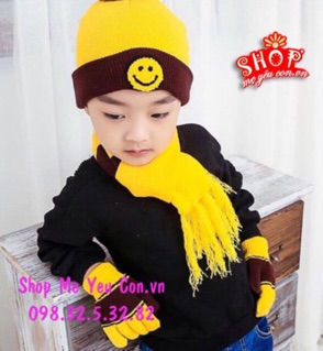 Bộ mũ + khăn len mặt cười cho bé mã 2018