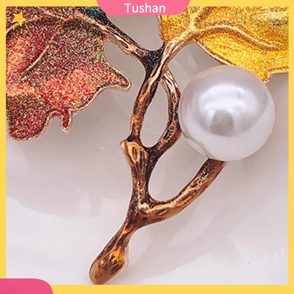 Ghim cài áo hình lá phong đính hạt ngọc trai nhân tạo thời trang dành cho nữ