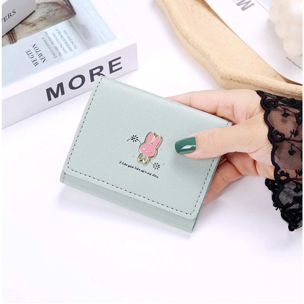 Ví Ngắn Nữ Cầm Tay Đính Thỏ Ngọc 554 Kiểu Dáng Dễ Thương Phong Cách Hàn Quốc - Hazo