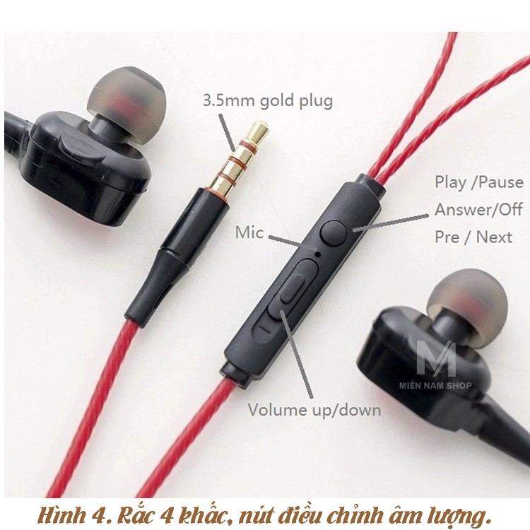 Tai nghe HiFi lõi kép 4 sợi cuốn loa mini.bass siêu trầm cho điện thoại chân androi và lightning MN003