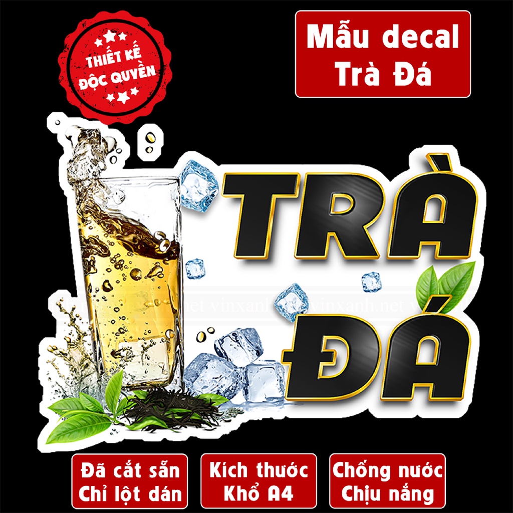 Poster decal TRÀ ĐÁ trang trí quán nước,xe đẩy,dán tường,tủ,kính,cao cấp chống nước- A4 cắt sẵn chỉ cần lột dán
