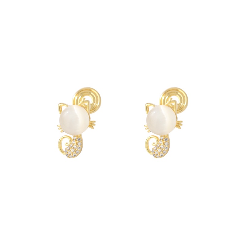 [Jiudolan] Khuyên Tai Đính Đá Opal Nhân Tạo Hình Mèo Dễ Thương Chống Muỗi Thời Trang Cho Nữ