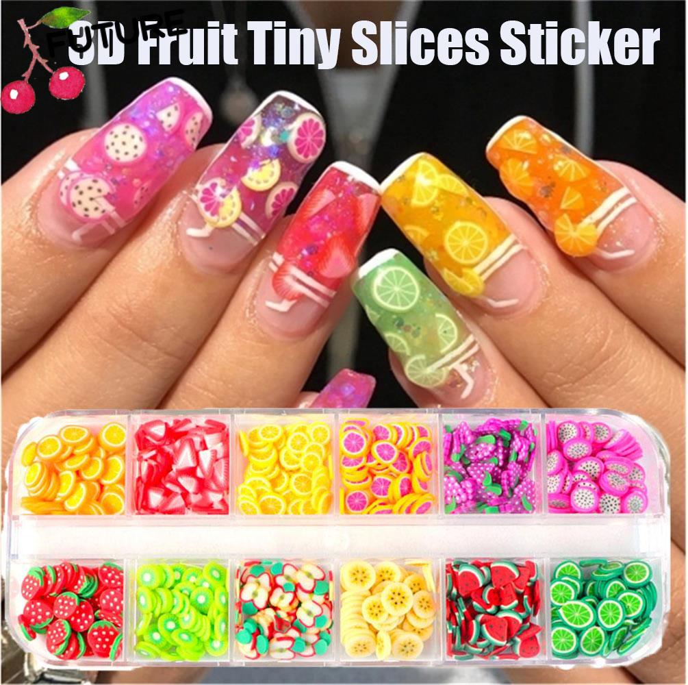 [Hàng mới về] Sticker trang trí móng bằng đất sét polymer hình trái cây 3d 12 kiểu dáng nhiều màu sắc dễ thương DIY