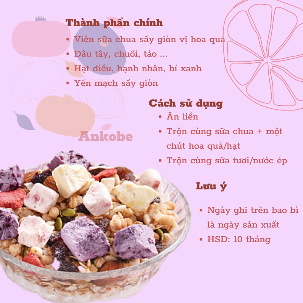 Ngũ cốc Ocak vị viên sữa chua hoa quả, gói 40g, ăn sáng, Tiêu Chiến, hỗ trợ giảm cân hiệu quả, ăn kiêng Ankobe | BigBuy360 - bigbuy360.vn