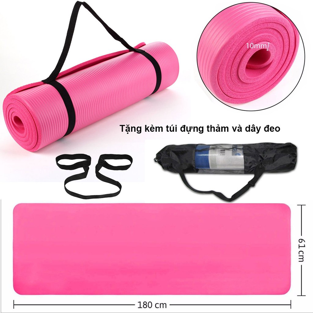 Thảm tập Yoga siêu bền, dày 10mm TPE (kèm túi đựng, dây đeo)