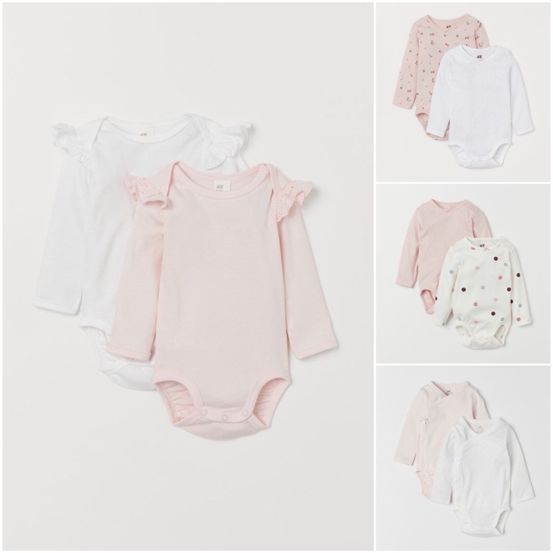 [H&M CHÍNH HÃNG]Set 2 body chip dài tay cho bé gái