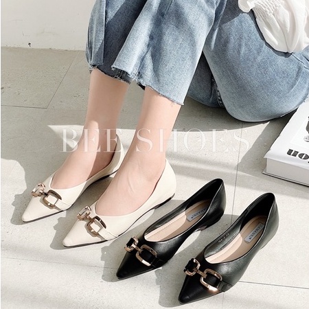 BEESHOES - GIÀY BÚP BÊ NỮ MŨI NHỌN  - GIÀY BÚP BÊ NỮ DA LÌ SẴN MÀU ĐEN - BE 211130