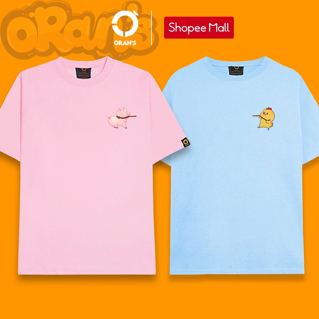 Áo gia đình ORANS in hình nhỏ con gà kéo con heo 07 tay lỡ Oversize chất COTTON 4C, FULLBOX COUPLE TEE - ORAN'S