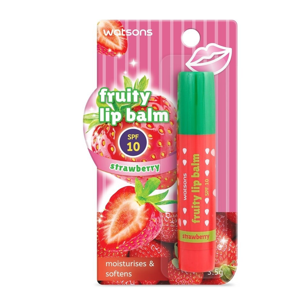 Son Dưỡng Watsons Fruity Lip Balm Spf10 Strawberry Chống Nắng Nhẹ Chiết Xuất Từ Dâu 3.5g