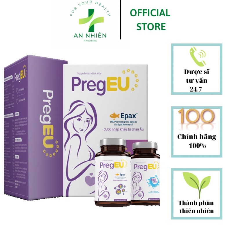 PregEU bổ sung DHA calci sắt acid folic vitamin khoáng chất cho mẹ bầu, trước trong và sau khi sinh con