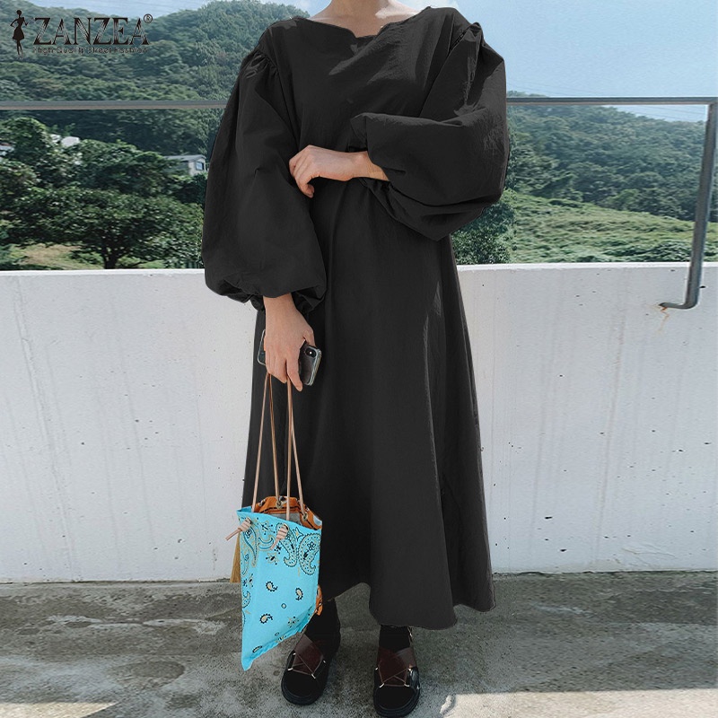 Đầm maxi nữ Zanzea tay phồng dài thiết kế xẻ tà thời trang phong cách Hàn Quốc