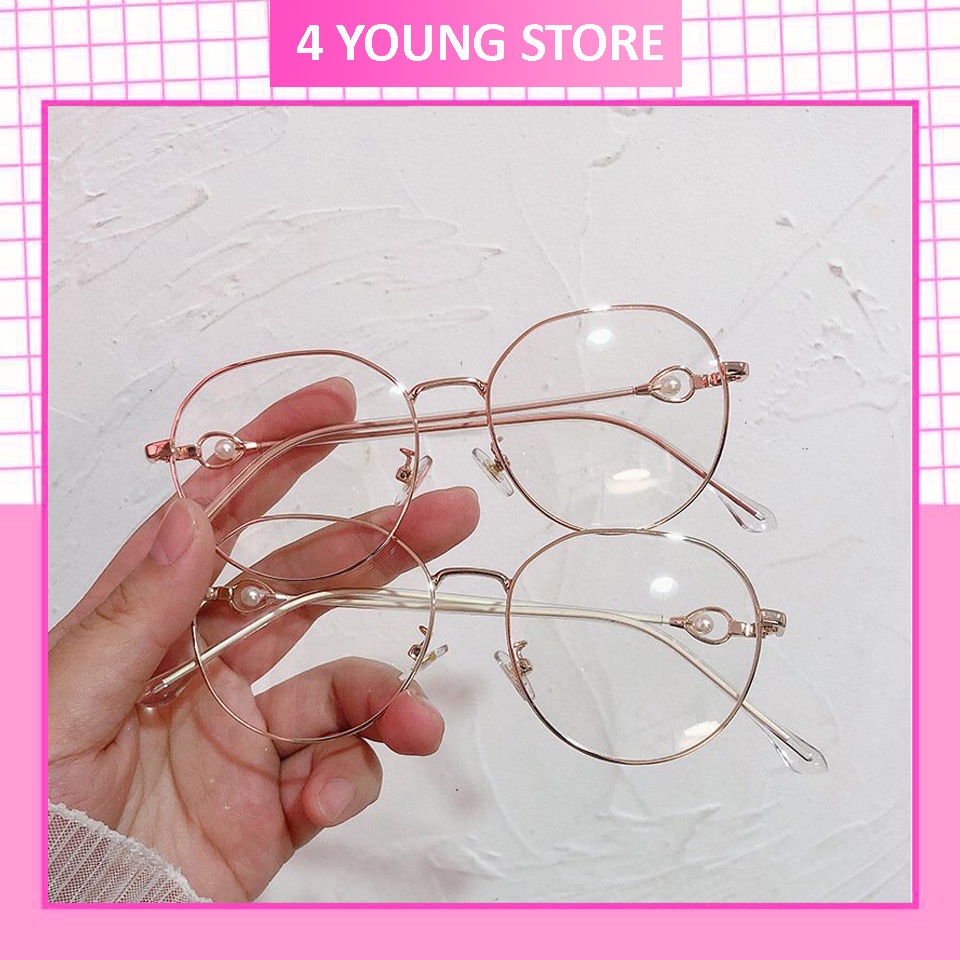 Kính giả cận thời trang nữ cao cấp phong cách Hàn Quốc chống tia UV sang trọng cá tính gọng kính đính ngọc siêu hot 080