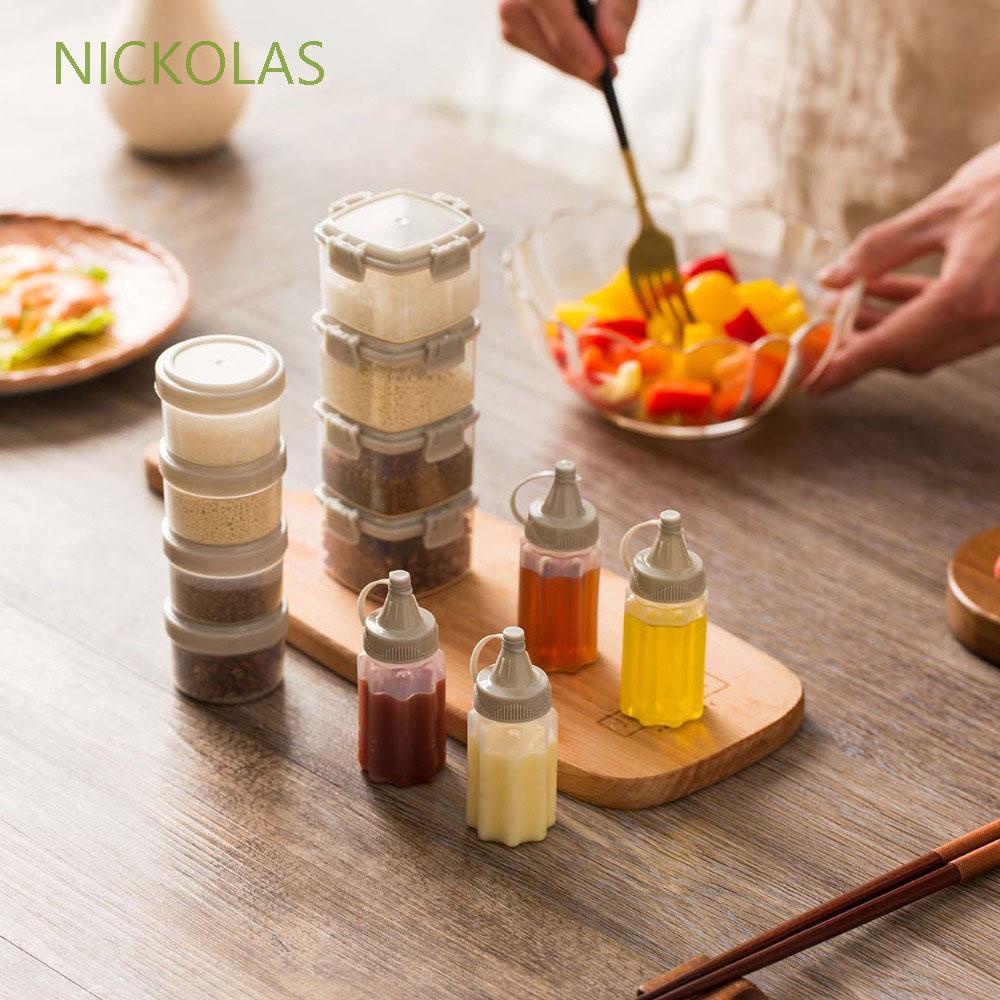 4 Hộp trong suốt nắp vuông/chai bóp PP cỡ nhỏ đựng gia vị/mứt tiện dụng nấu ăn