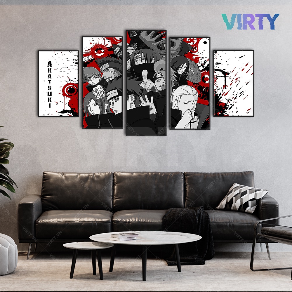 Bộ 5 Tranh treo tường decor phòng ngủ VIRTY trang trí phòng khách, tranh canvas ANIME NARUTO kèm khung composite