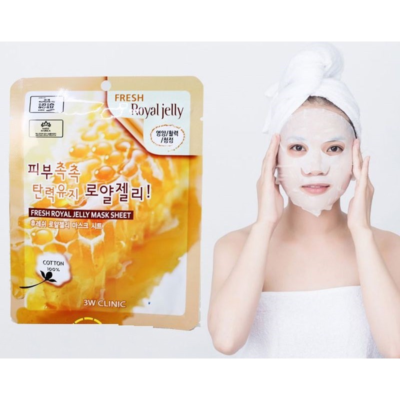 [Lẻ Miếng] Mặt Nạ Ong - Mặt nạ giấy dưỡng trắng da dưỡng ẩm chiết xuất từ sữa ong chúa 3W Clinic Hàn Quốc 23ml