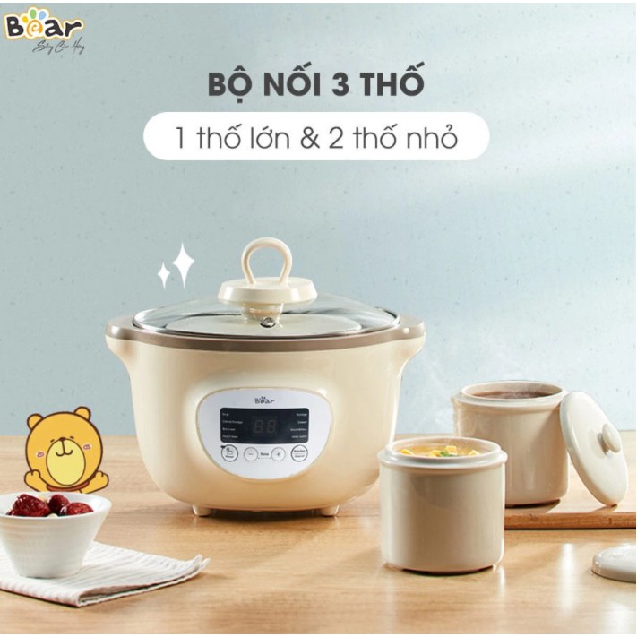 Nồi hầm đa năng kèm lồng hấp Nồi nấu chậm BEAR (0.8L và 1.6L) phiên bản quốc tế