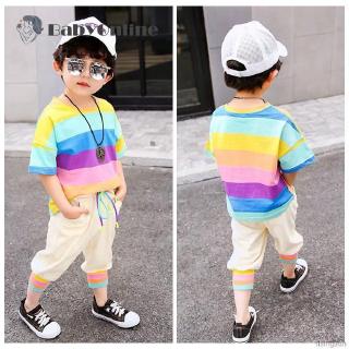 Set áo thun tay ngắn & quần short màu cầu vồng cho bé trai & gái