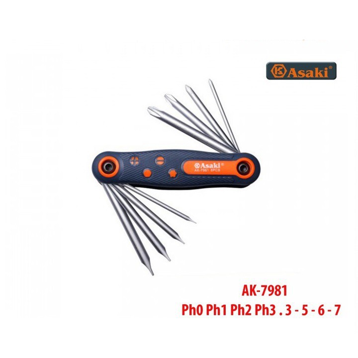 Bộ tô vít gập 8 chi tiết Asaki AK-7981