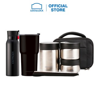 Bộ sản phẩm 01 bộ hộp cơm và 02 bình giữ nhiệt màu đen LHC4125B_LHC4179BLK_LHC8031SLV
