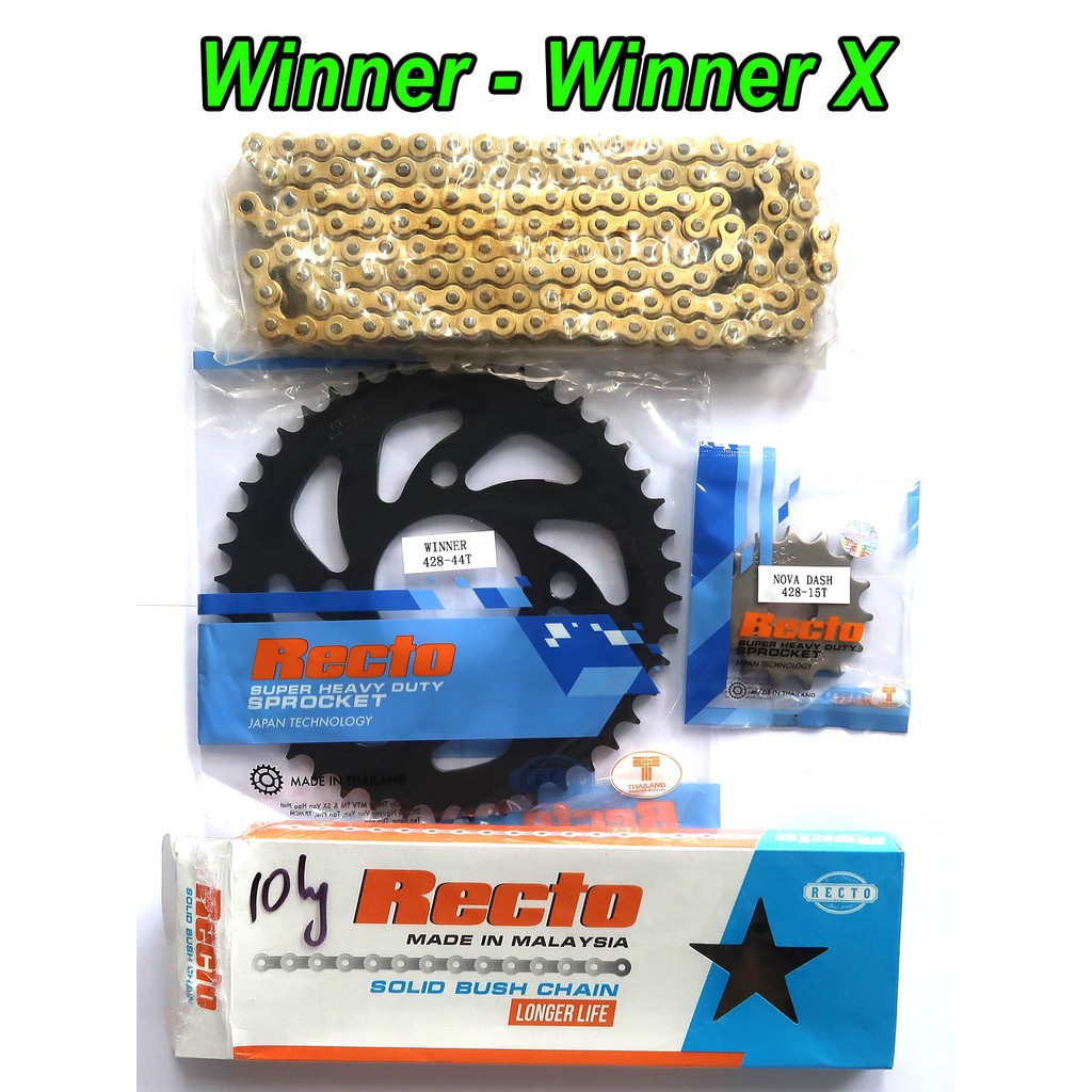 Bộ Nhông Sên Đĩa Winner/Winner X size zin: Đĩa 44 + Nhông 15 + Sên Recto vàng 9li 124 mắt