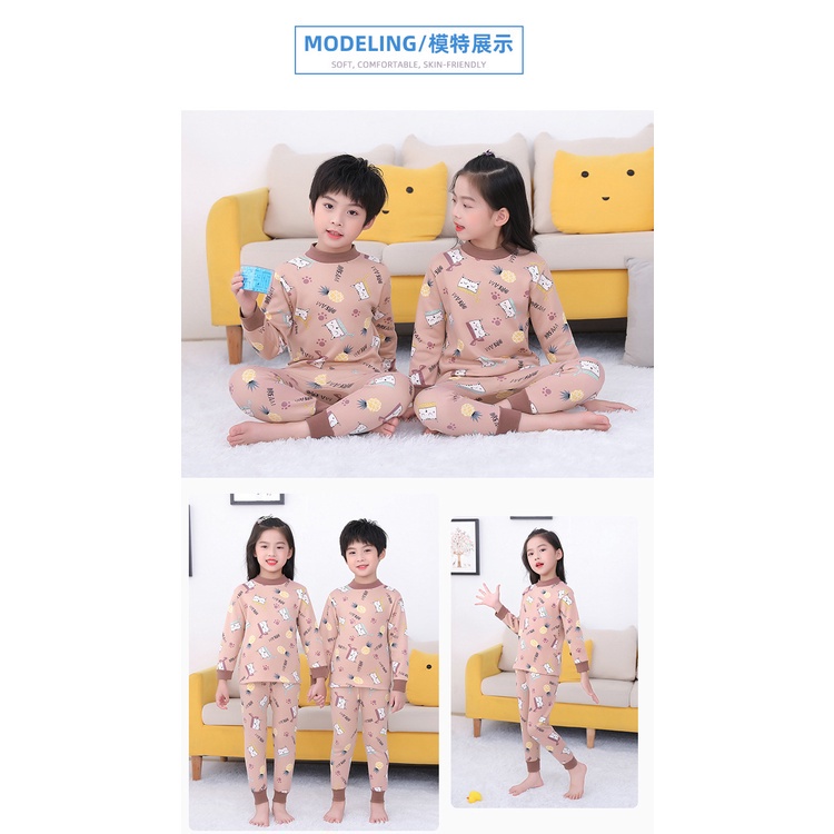 Đồ ngủ tay dài có đệm nhung sưởi ấm phong cách thu đông cho trẻ 100-160cm