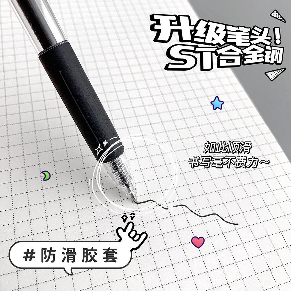 Bút bi gel mực đen, xanh ngòi ST 0.5mm, bút bấm mực đen, có ruột bút thay thế