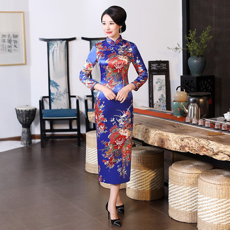 Chinese National Cheongsam Slim Women Long Dress Long Sleeve Vintage Dresses | BigBuy360 - bigbuy360.vn