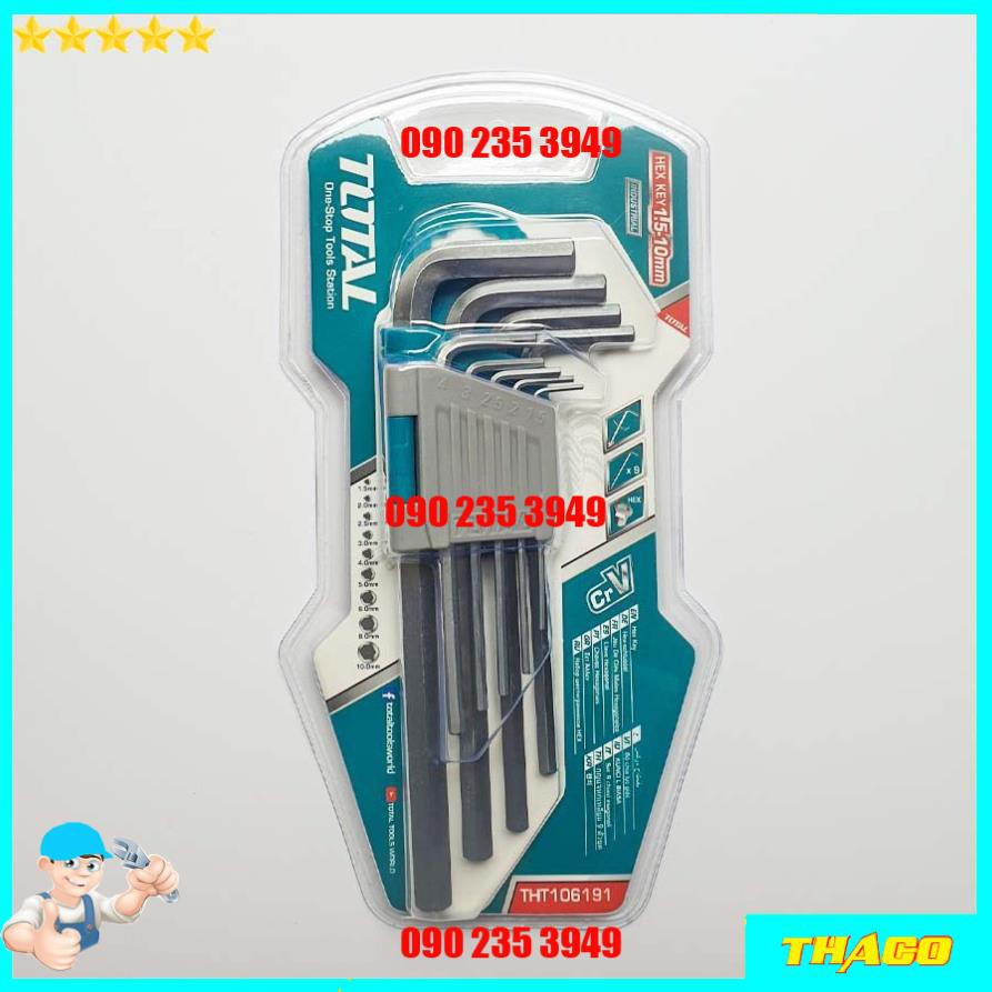 Bộ 9 chìa lục giác chữ L đầu tròn bi bông Total Ingco 1234