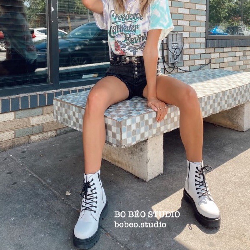 LEATHER PLATFORM BOOTS B420 - BỐT ULZZANG ĐẾ CAO 5CM MÀU ĐEN