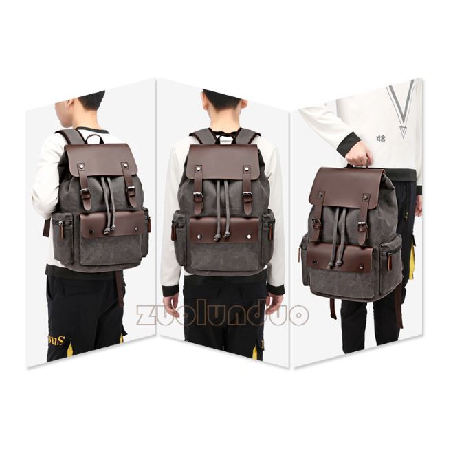 Balo Nam vải Canvas khóa da cao cấp