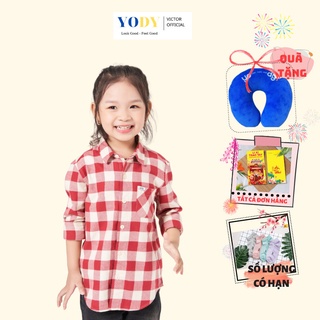Áo Sơ Mi Trẻ Em YODY Tay Dài Kẻ Sọc Caro, Áo Dài Tay Cho Bé Trai Bé Gái KID4206