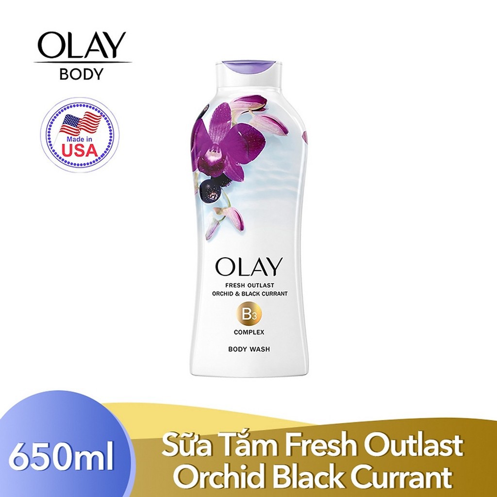 Sữa tắm Olay tươi mát dài lâu hương Hoa Lan và Quả Lý - Fresh Outlast, Soothing Orchid & Black Currant USA 650ml