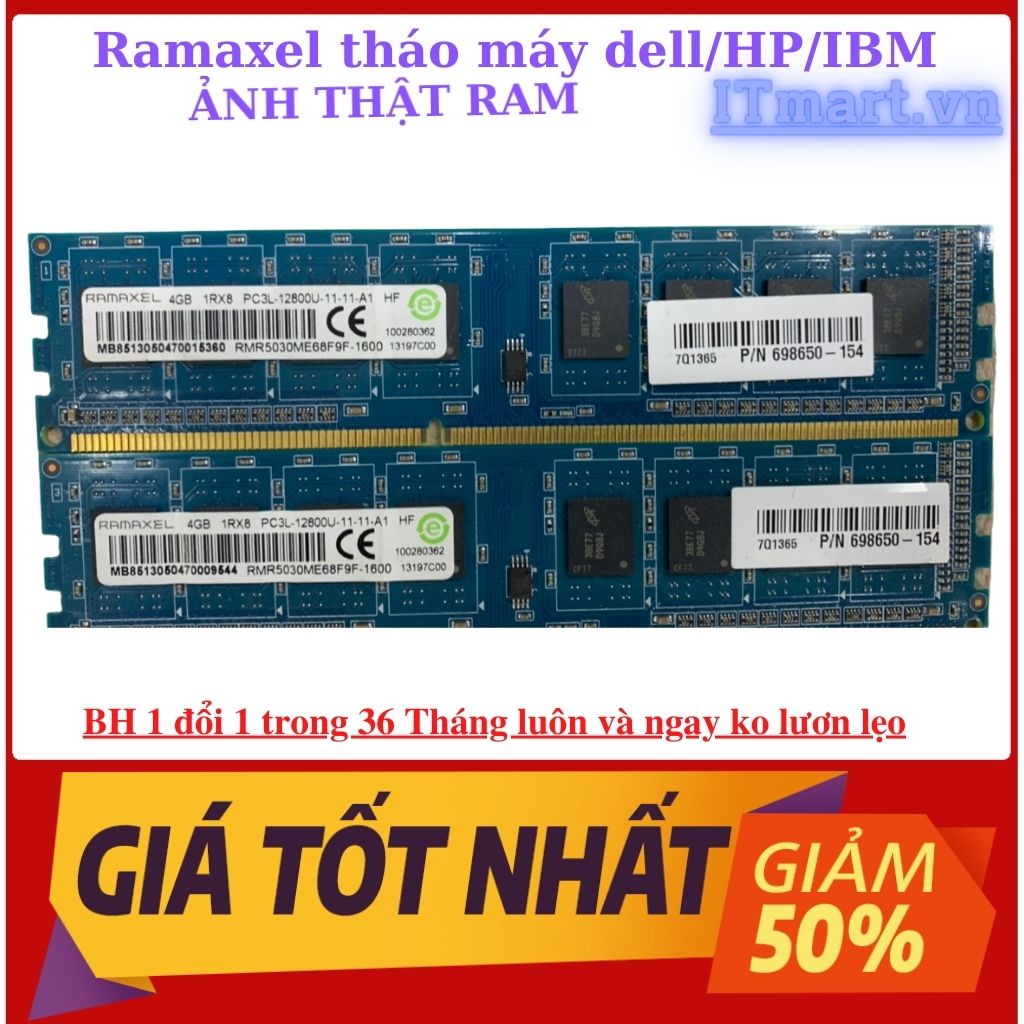 Ram PC DDR3/DDR3L, 8Gb 4Gb bus 1600Mhz- ram tháo máy đồng bộ HP,Dell,IBM chuẩn Mỹ, bảo hành 3 năm