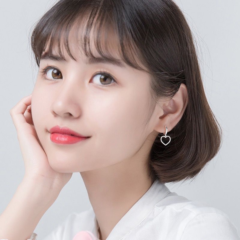Khuyên Tai Hình Trái Tim Mạ Bạc 925 Phong Cách Hàn Quốc